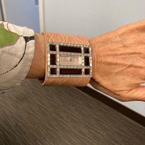 Valentino Garavani Watch - pink croc cuff   2” wide- needs battery